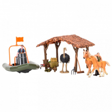 Купить masai mara набор фигурок животных на ферме (ферма, лошади, страус, лодка, фермеры, инвентарь) мм205-049