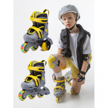 Детские ролики AmaroBaby раздвижные со светящимися колесами и защитой Glide AB23-35TN