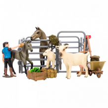 Купить masai mara игрушки фигурки на ферме (фермер, 2 лошади, 2 козлика, ограждение-загон, инвентарь) мм205-029