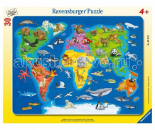 Купить ravensburger пазл карта мира с животными 30 элементов 06641