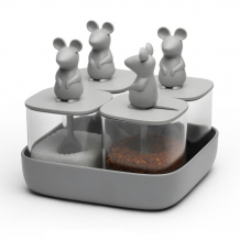 Купить qualy набор банок для сыпучих продуктов lucky mouse seasoning 4 шт. ql10366-cl-gy