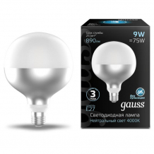 Купить светильник gauss лампа filament led mirror-milky е27 g125 9w 890lm 4100к 1014802209