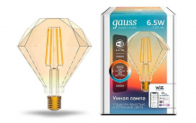 Купить светильник gauss лампа светодиодная филаментная smart home dim+cct e27 diamond golden 6,5 вт 2000-5500к 1370112