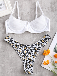 Купить zaful leopard smocked underwire bikini set ( id 337359903 )