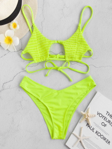 Купить zaful shirred strappy neon bikini set ( id 444631301 )