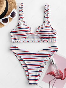 Купить zaful v-notch cutout multi striped bikini swimsuit ( id 457373601 )