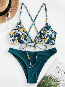 Купить zaful flower print ruffle criss cross bikini swimsuit ( id 458893701 )