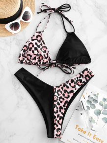 Купить zaful double straps halter leopard bikini swimsuit ( id 459393402 )