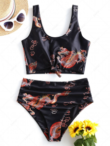 Купить zaful knot ruched dragon print tankini swimsuit ( id 457952202 )