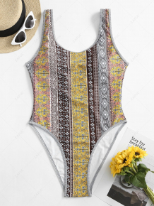 Купить zaful bohemian whip stitch trim high cut one-piece swimsuit ( id 460783804 )