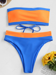 Купить zaful two tone lace up high leg bandeau bikini swimwear ( id 459864701 )