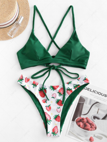 Купить zaful strawberry braided straps lace up bikini swimsuit ( id 462531901 )