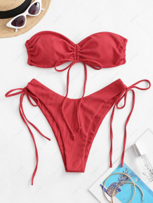 Купить zaful cinched ribbed tie bandeau bikini swimsuit ( id 463253501 )