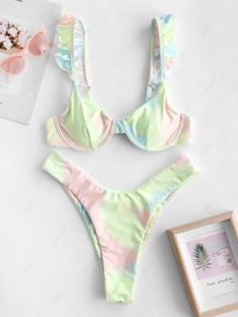 Купить zaful tie dye ruffle high cut bikini swimwear ( id 464602601 )