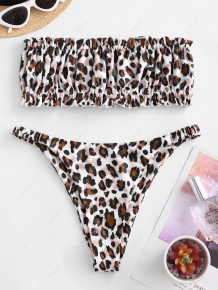 Купить zaful lettuce-trim tie ruched leopard bikini swimsuit ( id 462520204 )