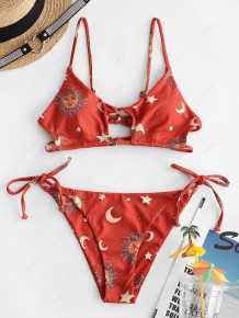 Купить zaful star moon sun print cutout ribbed string bikini swimwear ( id 466850701 )