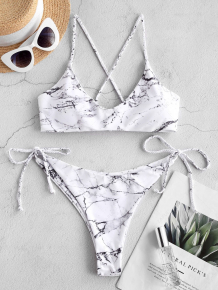 Купить zaful marble print crisscross braided straps string bikini swimwear ( id 466869301 )