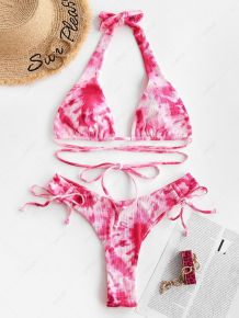 Купить zaful tie dye ribbed cinched high leg wrap bikini swimwear ( id 467645202 )