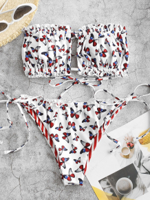 Купить zaful butterfly print tie side bandeau bikini swimwear ( id 467886604 )