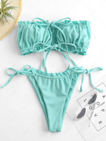 Купить zaful textured frilled tie bandeau bikini swimwear ( id 467730302 )