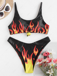 Купить zaful flame print knotted tank bikini swimwear ( id 468714401 )