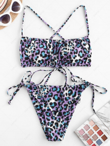 Купить zaful leopard ribbed tie side tanga bikini swimwear ( id 469013801 )
