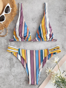 Купить zaful ribbed colorful striped cutout bikini swimwear ( id 469968602 )