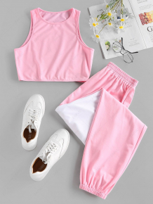 Купить zaful bicolor sleeveless sports jogger pants set ( id 470478801 )