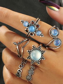 Купить 6pcs floral faux opal ring set ( id 471407101 )
