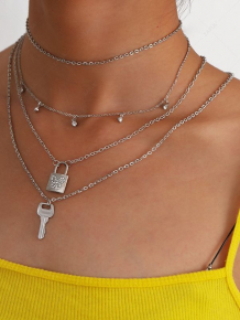 Купить 3pcs lock key butterfly layers necklace set ( id 471693102 )