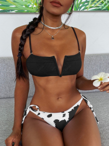 Купить zaful cow print v wired ribbed string bikini swimwear ( id 468146606 )