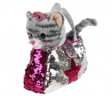 Купить мягкая игрушка мой питомец кошка в сумочке из пайеток 17 см f80179-17b