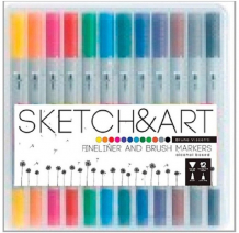 Купить sketch&art набор маркеров двухсторонних кисточка и линер 12 цветов 1366367