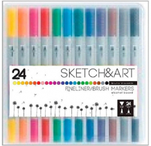 Купить sketch&art набор маркеров двухсторонних кисточка и линер 24 цвета 1366368