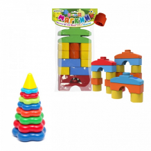 Купить развивающая игрушка тебе-игрушка набор пирамида детская большая + мягкий конструктор для малышей кнопик 40-0045+11125