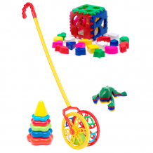 Купить развивающая игрушка тебе-игрушка набор каталка колесо + кубик логический большой + пирамида детская малая + команда ква №1 40-0032+40-0010+40-0046+12011