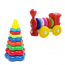 Купить развивающая игрушка тебе-игрушка набор пирамида детская большая + конструктор-каталка паровозик 40-0045+к-004