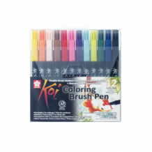 Купить sakura набор акварельных маркеров koi кисточка 12 цветов в пластиковой упаковке xbr-12