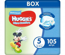 Купить huggies подгузники ultra comfort disney box для мальчиков 5 (12-22 кг) 105 шт. 9402051/9402055