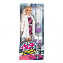 Купить toyslab (science agents) кукла ася блондинка в полосатом платье и белой шубке городской стиль 28 см 35067
