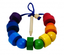Купить деревянная игрушка rntoys бусы шарики и шайбочки радуга (14 деталей) д-648