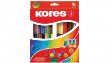 Купить kores карандаши цветные трехгранные двусторонние с точилкой 48 цветов 24 шт. 128907