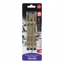 Купить sakura набор капиллярных ручек pigma micron (0.25 мм 0.45 мм + ручка pigma brush) 3 шт. 