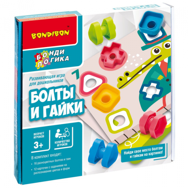 Купить bondibon настольная развивающая игра бондилогика болты и гайки 12 карточек с заданиями вв5368