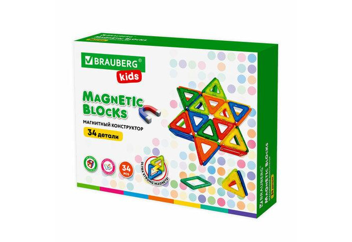 Купить конструктор brauberg магнитный big magnetic blocks-34 (34 детали) 663845