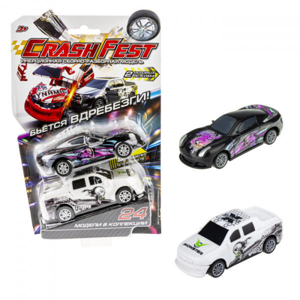 Купить 1 toy набор из 2 машинок crashfest инерционные ghost racer/monster 2 в 1 т21623