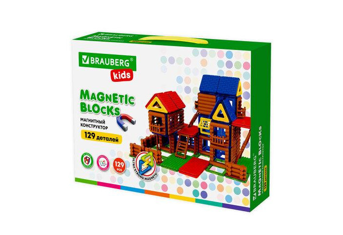 Купить конструктор brauberg магнитный magnetic build blocks-129 построй дом (129 деталей) 663850