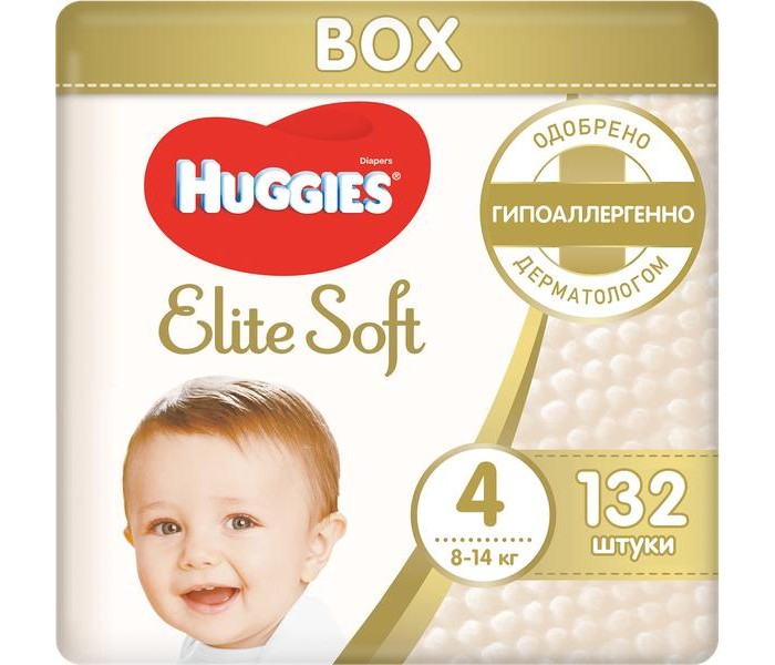 Купить huggies подгузники elite soft 4 (8-14 кг) 132 шт. 9400716