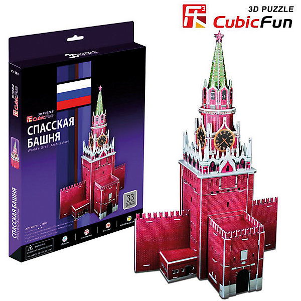 Купить пазл 3d "спасская башня", 33 детали, cubicfun ( id 2559035 )