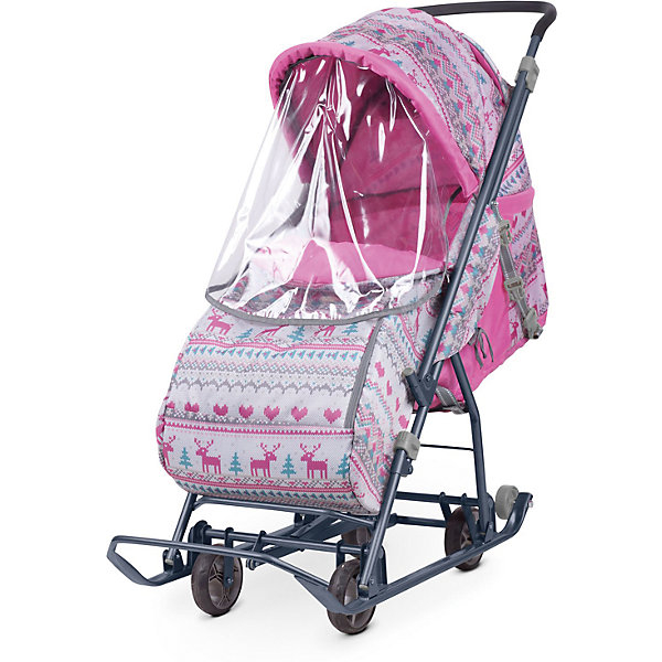 Купить санки-коляска ника детям умка 3-1/3, принт вязаный розовый (2019) ( id 7120379 )